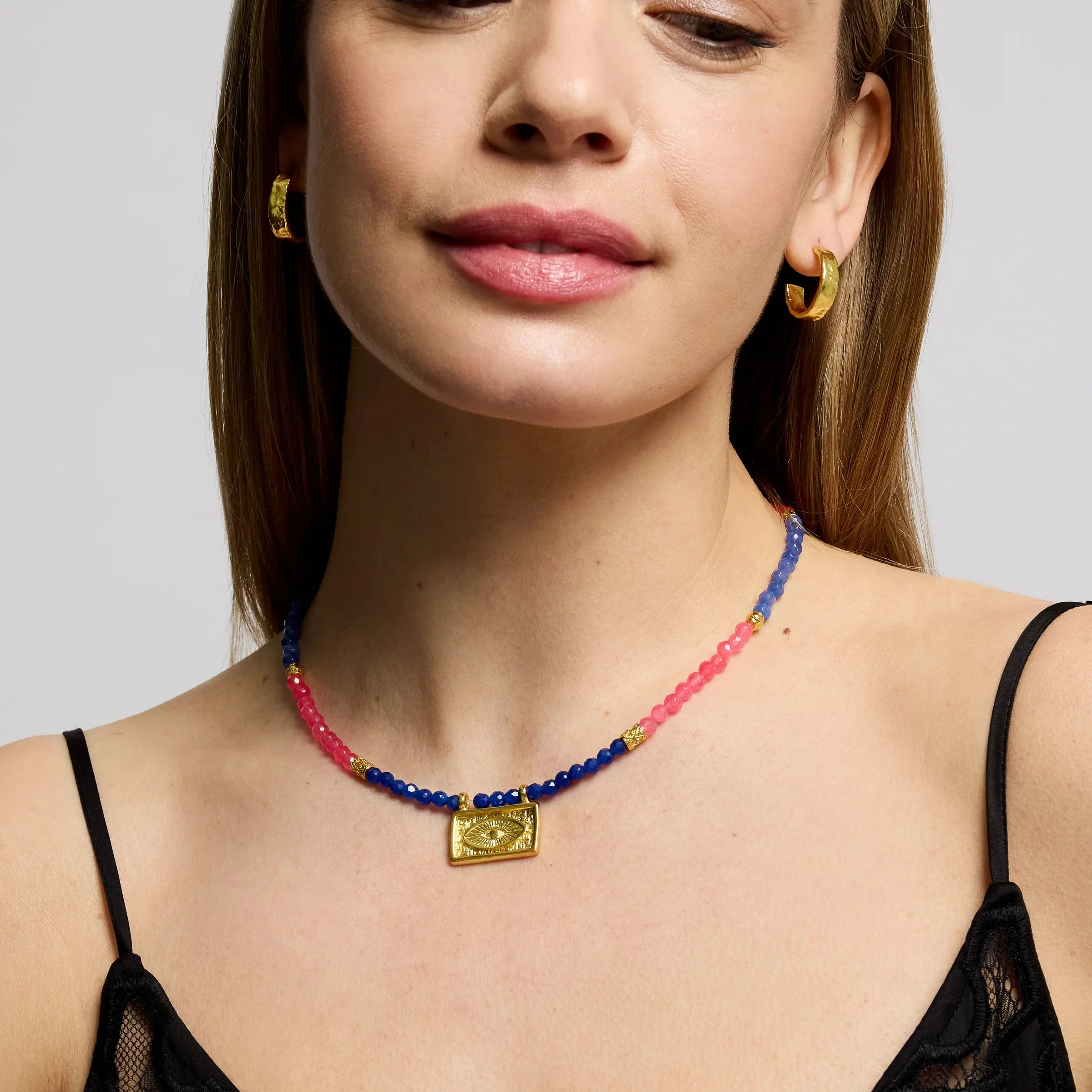 Arden Evil Eye Gemstone Beaded Necklace by Ottoman Hands - Image 2