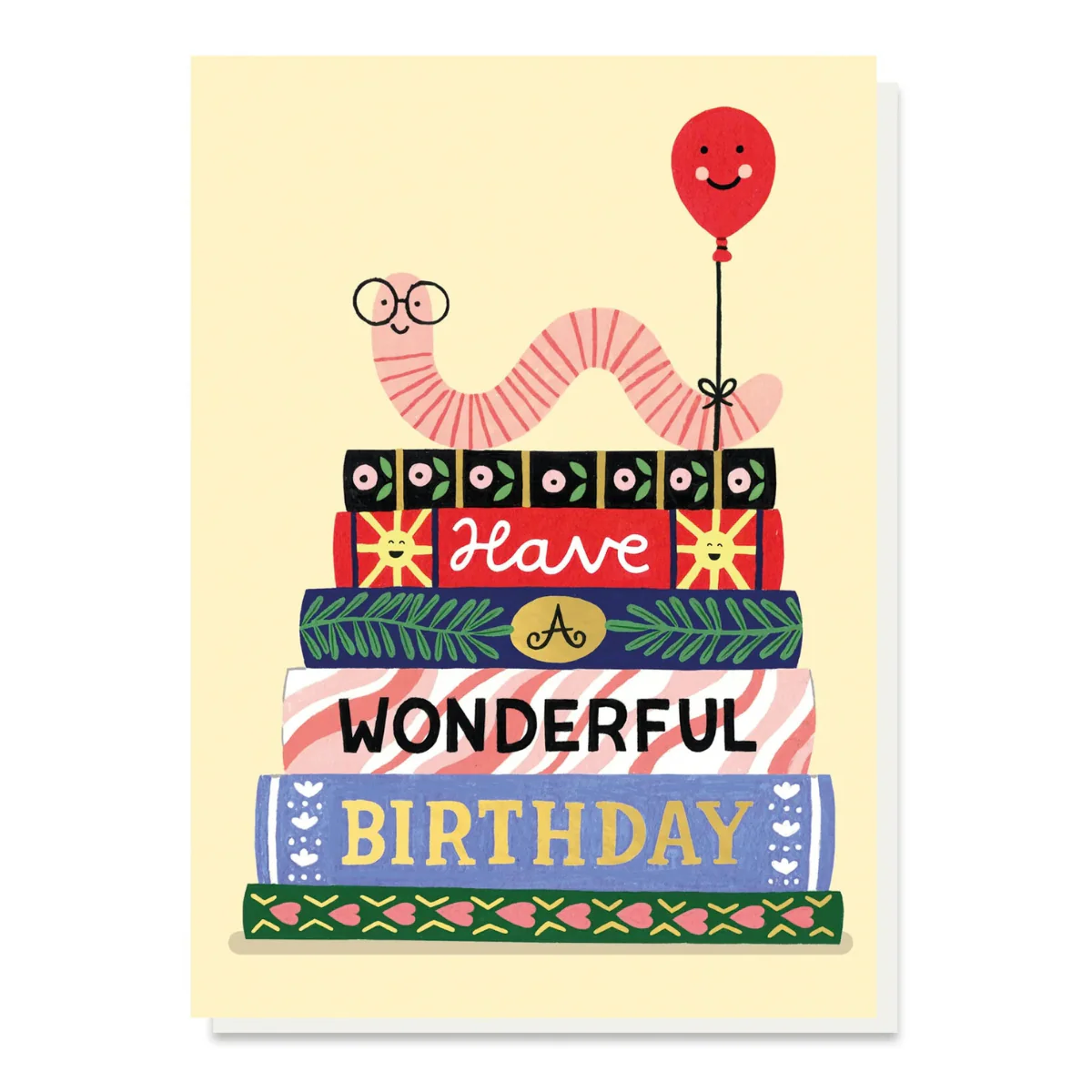 Birthday Book Worm Greetings Card