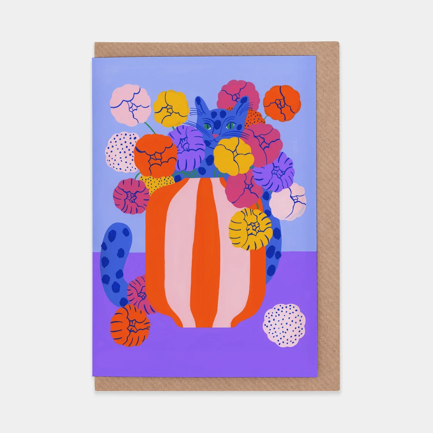 Colourful Blue Cat Greetings Card