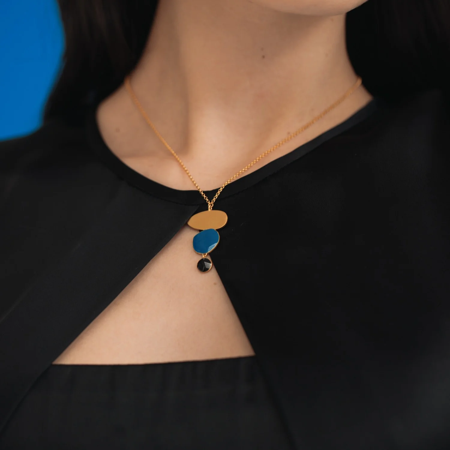 Gold Black Blue Miro Necklace by Joidart - Image 2