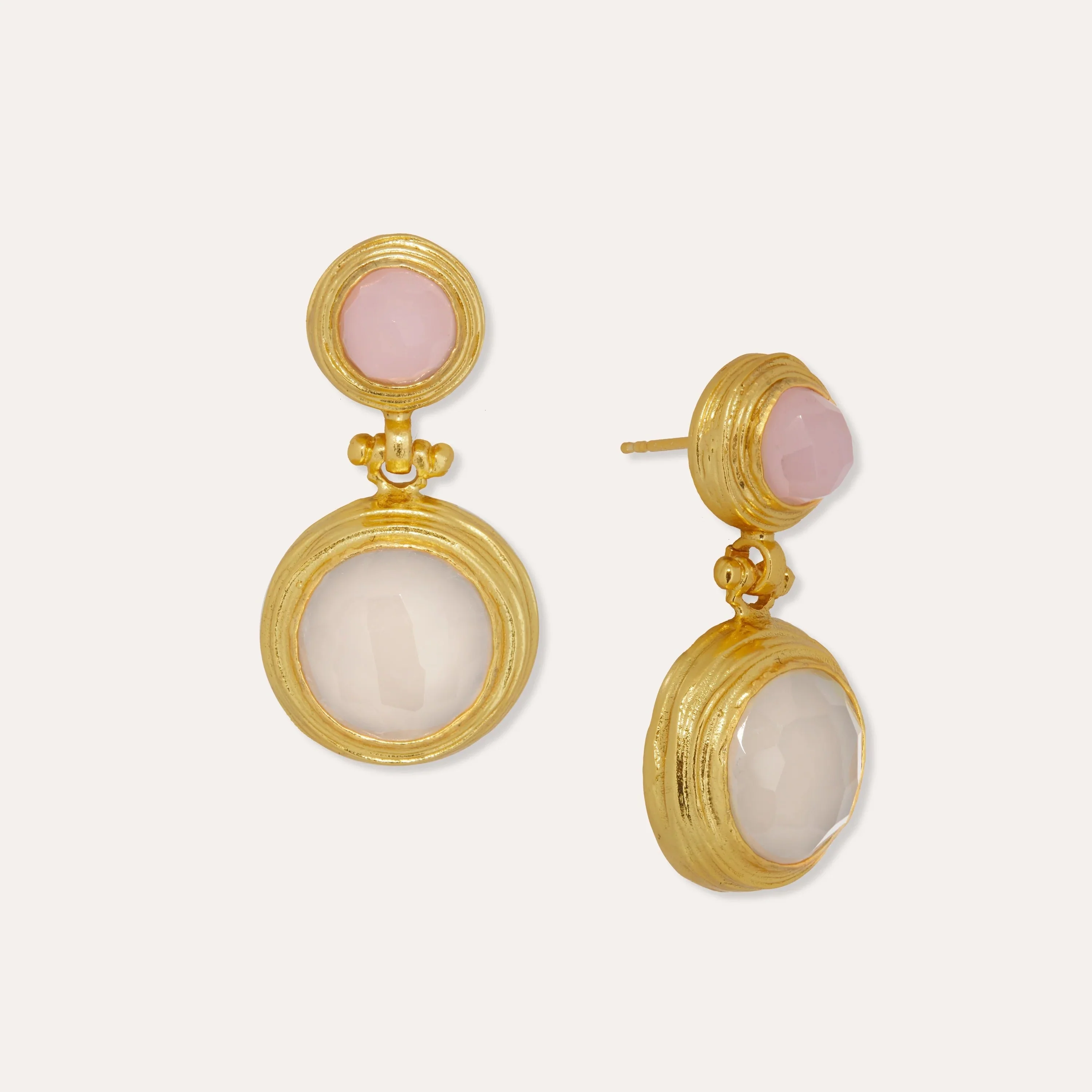 Lilis Rose Quartz and White Chalcedony Drop Earring by Ottoman Hands