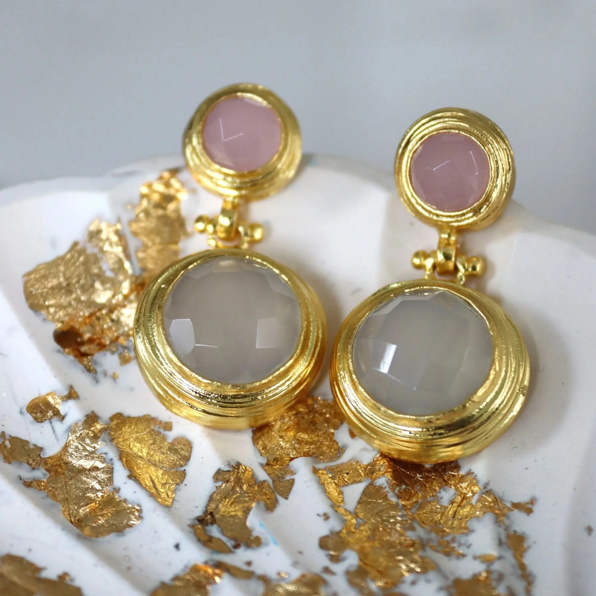 Lilis Rose Quartz and White Chalcedony Drop Earring by Ottoman Hands - Image 3
