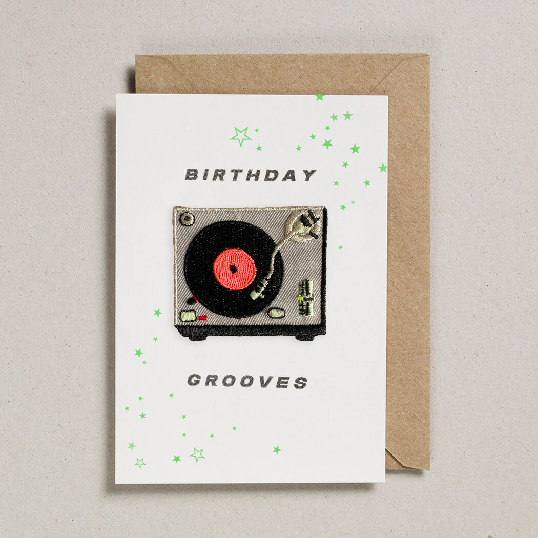 Record Player Iron on Patch Card